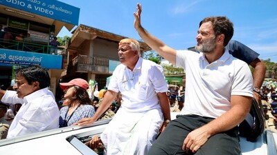 Congress leader Rahul Gandhi waves at supporters during a rally, in Wayanad, Kerala. (PTI)