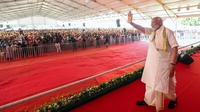 PM Narendra Modi during a public meeting in support of party candidate TN Sarasu, at Alathur, in Palakkad, Kerala. (ANI)