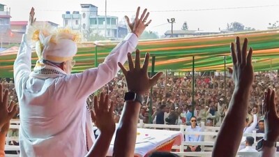 Union Home Minister Amit Shah at a public meeting, in Imphal, Manipur. (PTI)