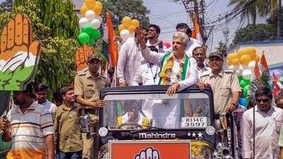 Congress candidate from South Malda constituency Isha Khan Choudhury during his campaign, at Malda, West Bengal. (PTI)