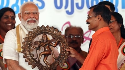 Campaigning for the BJP-led NDA candidates in the Lok Sabha polls in Kerala, PM Narendra Modi said that it will be a year of progress in Kerala and referred to the various promises and development programmes mentioned in the BJP's manifesto, called 'Modi ki Guarantee,' that was released on Sunday. (BJP) Campaigning for the BJP-led NDA candidates in the Lok Sabha polls in Kerala, PM Narendra Modi said that it will be a year of progress in Kerala and referred to the various promises and development programmes mentioned in the BJP's manifesto, called 'Modi ki Guarantee,' that was released on Sunday. (BJP)