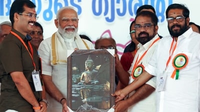 Besides his public meeting in Kunnamkulam, there will be another one in Kattakkada in Thiruvananthapuram district in the afternoon. (BJP) Besides his public meeting in Kunnamkulam, there will be another one in Kattakkada in Thiruvananthapuram district in the afternoon. (BJP)