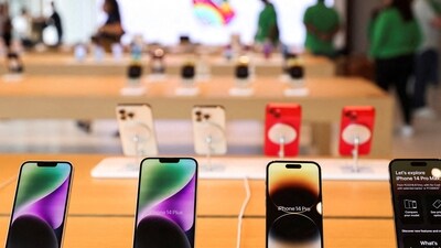 Apple iPhones are seen inside India's first Apple retail store during a media preview, a day ahead of its launch in Mumbai, India. (Reuters)