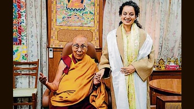 BJP candidate from Mandi Kangana Ranaut meets the Dalai Lama at Dharamshala on Monday (HT Photo) BJP candidate from Mandi Kangana Ranaut meets the Dalai Lama at Dharamshala on Monday (HT Photo)