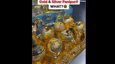 Snapshot of ‘gold and silver’ pani puri. (Instagram/@KhushbuParmar) Snapshot of ‘gold and silver’ pani puri. (Instagram/@KhushbuParmar)