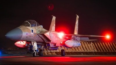 This handout picture released by the Israeli Army on April 14, 2024, shows an Israeli Air Force fighter aircraft at an undisclosed airfield reportedly after a mission to intercept incoming airborne threats. (AFP) This handout picture released by the Israeli Army on April 14, 2024, shows an Israeli Air Force fighter aircraft at an undisclosed airfield reportedly after a mission to intercept incoming airborne threats. (AFP)