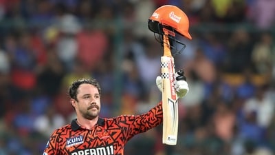 Sunrisers Hyderabad's Travis Head celebrates scoring a century (AP)