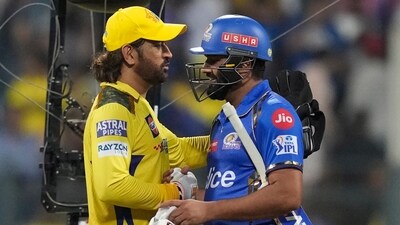Rohit Sharma , right, greets MS Dhoni at the end the Indian Premier League cricket match between Chennai Super Kings and Mumbai Indians in Mumbai (AP) Rohit Sharma , right, greets MS Dhoni at the end the Indian Premier League cricket match between Chennai Super Kings and Mumbai Indians in Mumbai (AP)