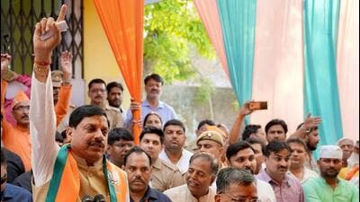 Madhya Pradesh chief minister Mohan Yadav asks voters in Uttar Pradesh’s Mainpuri to rise above caste for BJP candidate Jaiveer Singh’s win (HT Photo)