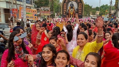 Devotees participate in a religious procession ahead of Ram Navami festival in Jagdalpur, Bastar. (PTI) Devotees participate in a religious procession ahead of Ram Navami festival in Jagdalpur, Bastar. (PTI)