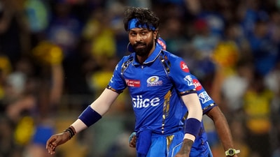 Mumbai Indians bowler Hardik Pandya celebrates the wicket of Chennai Super Kings batter Daryl Mitchell (PTI) Mumbai Indians bowler Hardik Pandya celebrates the wicket of Chennai Super Kings batter Daryl Mitchell (PTI)