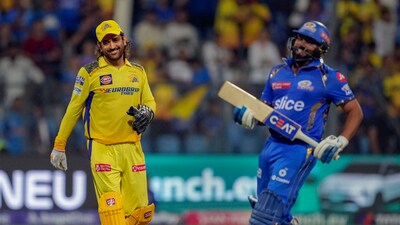 Chennai Super Kings wicket-keeper MS Dhoni and Mumbai Indians batter Rohit Sharma greet each other at the end of the Indian Premier League (IPL) cricket match between Chennai Super Kings and Mumbai Indians (PTI) Chennai Super Kings wicket-keeper MS Dhoni and Mumbai Indians batter Rohit Sharma greet each other at the end of the Indian Premier League (IPL) cricket match between Chennai Super Kings and Mumbai Indians (PTI)