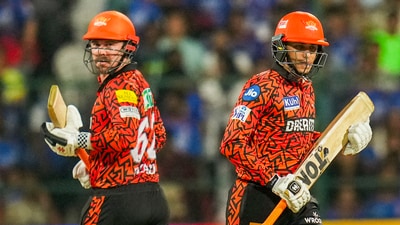 Faf du Plessis won the toss and RCB chose to bowl first. Head and Abhishek Sharma smashed 76 runs in the powerplay. The opening stand ended on a whopping 108 runs in just 8.1 overs. (PTI) Faf du Plessis won the toss and RCB chose to bowl first. Head and Abhishek Sharma smashed 76 runs in the powerplay. The opening stand ended on a whopping 108 runs in just 8.1 overs. (PTI)