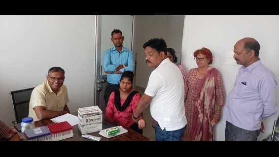 Blood samples being taken at Jankipuram trauma centre in Lucknow (Sourced)