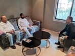 Maharashtra Chief Minister Eknath Shinde meets Bollywood actor Salman Khan and his father Salim Khan days after two men opened fire outside the latter's residence at Bandra, in Mumbai on Tuesday. Maharashtra Chief Minister Eknath Shinde meets Bollywood actor Salman Khan and his father Salim Khan days after two men opened fire outside the latter's residence at Bandra, in Mumbai on Tuesday.