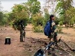 Security personnel during an encounter with Maoists in Kanker district on April 16. Security personnel during an encounter with Maoists in Kanker district on April 16.