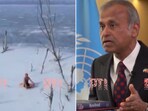 The image shows an ex-Indian Army officer and head of the UN in China, Siddharth Chatterjee, performing yoga in sub-zero temperatures. The image shows an ex-Indian Army officer and head of the UN in China, Siddharth Chatterjee, performing yoga in sub-zero temperatures.