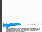 The image shows a part of an email sent by a candidate after attending an interview at a company. The image shows a part of an email sent by a candidate after attending an interview at a company.