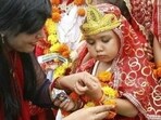 Nine girls and a boy (langur) are worshipped on the auspicious day of Ram Navami. (Pinterest)