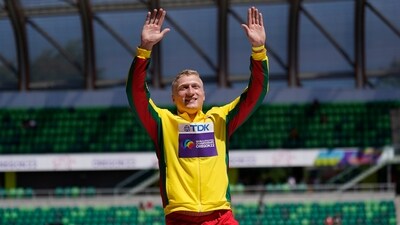 FILE - Mykolas Alekna, of Lithuania, celebrates (AP) FILE - Mykolas Alekna, of Lithuania, celebrates (AP)