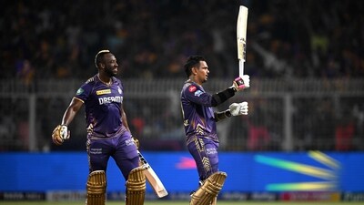 Narine equalled the record for the fastest IPL century for a Kolkata Knight Riders player as he took the Rajasthan Royals bowlers, particularly the spin duo Yuzvendra Chahal and Ravichandran Ashwin, to the cleaners. He got to his century in 49 balls, his first ton in any kind of senior cricket. Narine eventually fell to Trent Boult in the 18th over, having smashed 109 in 56 balls. (AFP) Narine equalled the record for the fastest IPL century for a Kolkata Knight Riders player as he took the Rajasthan Royals bowlers, particularly the spin duo Yuzvendra Chahal and Ravichandran Ashwin, to the cleaners. He got to his century in 49 balls, his first ton in any kind of senior cricket. Narine eventually fell to Trent Boult in the 18th over, having smashed 109 in 56 balls. (AFP)