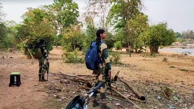 Security personnel during an encounter with Maoists in Kanker district on April 16. (PTI)