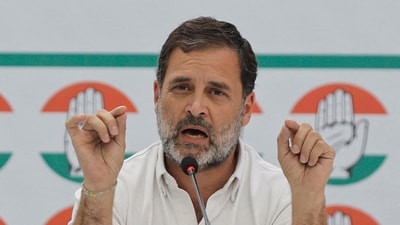FILE PHOTO: Rahul Gandhi, a senior leader of India's main opposition Congress party, gestures as he addresses the media during the party's manifesto release event ahead of the general election, in New Delhi, India, April 5, 2024. REUTERS/Adnan Abidi/File Photo (REUTERS)