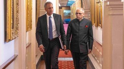 Indian foreign secretary Vinay Mohan Kwatra with Richard R Verma, the US state department deputy secretary handling the India account and a former ambassador to India (X/DepSecStateMR)
