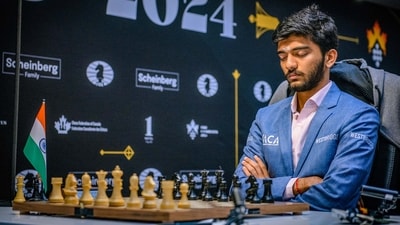 Indian GM D Gukesh at the FIDE Candidates 2024 chess tournament, in Toronto, Canada. (PTI) Indian GM D Gukesh at the FIDE Candidates 2024 chess tournament, in Toronto, Canada. (PTI)