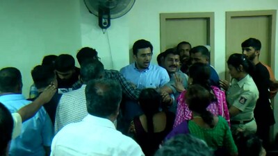 A video of the incident is being shared widely on social media, and shows Surya exiting amidst commotion following the purported heckling. (@INCKarnataka/X) A video of the incident is being shared widely on social media, and shows Surya exiting amidst commotion following the purported heckling. (@INCKarnataka/X)