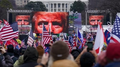FILE - Supporters of Donald Trump participate in a rally in Washington, Jan. 6, 2021. The Supreme Court is hearing arguments Tuesday, April 16, 2024 (AP) FILE - Supporters of Donald Trump participate in a rally in Washington, Jan. 6, 2021. The Supreme Court is hearing arguments Tuesday, April 16, 2024 (AP)