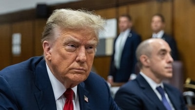 Former President Donald Trump attends jury selection at Manhattan criminal court in New York, on Monday, April 15, 2024, for his trial over charges that he falsified business records to conceal money paid to silence porn star Stormy Daniels in 2016, . (Jeenah Moon/Pool Photo via AP) (AP) Former President Donald Trump attends jury selection at Manhattan criminal court in New York, on Monday, April 15, 2024, for his trial over charges that he falsified business records to conceal money paid to silence porn star Stormy Daniels in 2016, . (Jeenah Moon/Pool Photo via AP) (AP)