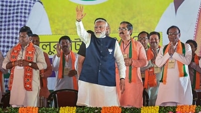 With three days to go for the first phase of polling for the Lok Sabha elections, Modi took aim at the TMC government and accused it of trying all means and conspiracies to derail the celebrations. (PTI) With three days to go for the first phase of polling for the Lok Sabha elections, Modi took aim at the TMC government and accused it of trying all means and conspiracies to derail the celebrations. (PTI)