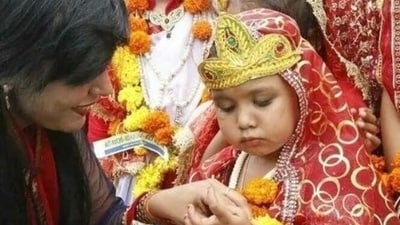 Nine girls and a boy (langur) are worshipped on the auspicious day of Ram Navami. (Pinterest) Nine girls and a boy (langur) are worshipped on the auspicious day of Ram Navami. (Pinterest)