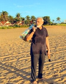 Prime Minister Narendra Modi plogging at a beach in Mamallapuram Prime Minister Narendra Modi plogging at a beach in Mamallapuram