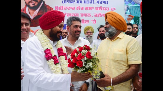 Former Punjab CM and Congress candidate from Jalandhar constituency Charanjit Singh Channi at an event on Tuesday. (ANI)