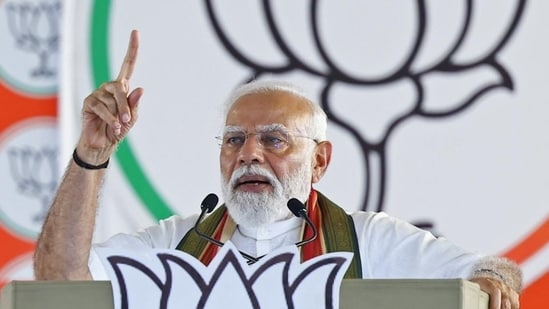 Prime Minister Narendra Modi addresses a public rally in Tirunelveli in Tamil Nadu on Monday. (ANI)