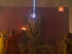 The forehead of Ram Lalla's idol was anointed with a ray of sunlight, known as 'Surya Tilak', on the occasion of Ram Navami, at Ram Janmabhoomi Temple, in Ayodhya.