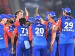 Delhi Capitals' players celebrate after the dismissal of Gujarat Titans' M Shahrukh Khan during the Indian Premier League (IPL) Twenty20 cricket match between Delhi Capitals and Gujarat Titans Delhi Capitals' players celebrate after the dismissal of Gujarat Titans' M Shahrukh Khan during the Indian Premier League (IPL) Twenty20 cricket match between Delhi Capitals and Gujarat Titans