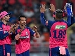 Rajasthan Royals' Yuzvendra Chahal (2L) celebrates with teammates