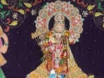 Lord Krishna with bow and arrow in hand on Ram Navmi at Sri Krishna Janmbhoomi in Mathura on Wednesday. (HT)