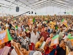**EDS: IMAGE VIA @narendramodi** Alathur: BJP supporters during Prime Minister Narendra Modi's public meeting, ahead of Lok Sabha elections, in Alathur, Kerala, Monday, April 15, 2024. (PTI Photo)(PTI04_15_2024_000170B)