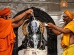 Priests perform 'abhishek' of Ram Lalla on the occasion of 'Ram Navami' festival, at the Ram Temple in Ayodhya on April 17.