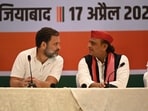 Congress leader Rahul Gandhi and Samajwadi Party chief Akhilesh Yadav in Ghaziabad on Wednesday. Congress leader Rahul Gandhi and Samajwadi Party chief Akhilesh Yadav in Ghaziabad on Wednesday.