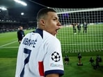 Paris St Germain's Kylian Mbappe celebrates