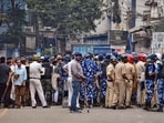 Security personnel cordoned off an area after clashes broke out between two groups during a Ram Navami procession in Howrah district last year. (PTI) (File)