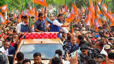 Assam CM Himanta Biswa Sarma during a roadshow in Sivasagar, Assam. (PTI) Assam CM Himanta Biswa Sarma during a roadshow in Sivasagar, Assam. (PTI)