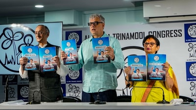 TMC leaders Amit Mitra, Derek O'Brien and Chandrima Bhattacharya release the party's election manifesto in Kolkata, West Bengal. (Swapan Mahapatra / PTI) TMC leaders Amit Mitra, Derek O'Brien and Chandrima Bhattacharya release the party's election manifesto in Kolkata, West Bengal. (Swapan Mahapatra / PTI)
