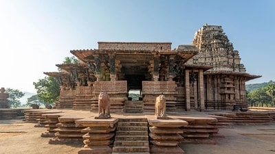 Kakatiya Rudreshwara Temple, Telangana: The Kakatiya Rudreshwara Temple, also known as the Ramappa Temple, is located in Palampet Village, Telangana. This Hindu temple constructed in the year 1213 CE is dedicated to Lord Shiva and was built during the Kakatiyan period. The temple showcases a unique architectural style known as the Kakatiyastyle, a harmonious blend of Dravidian and Chalukyan influences. The temple is made out of reddish sandstone and black basalt. (HT photo)