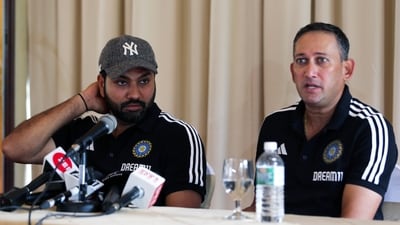 Indian cricket team captain Rohit Sharma and BCCI chief selector Ajit Agarkar address a press conference (ANI ) Indian cricket team captain Rohit Sharma and BCCI chief selector Ajit Agarkar address a press conference (ANI )